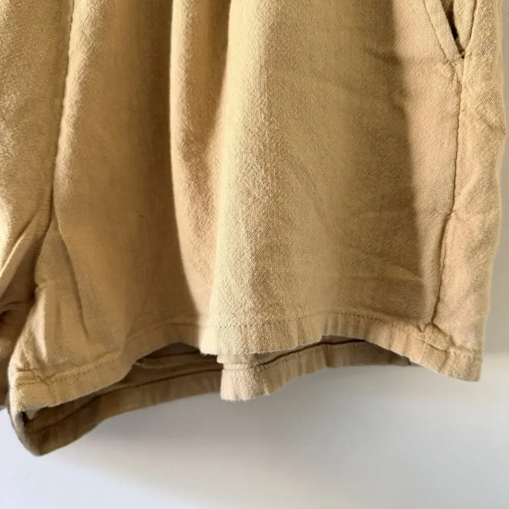Hollister Shorts Womens Large Tan Beige Linen Blend Pull On Stretch High Rise